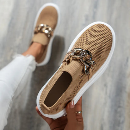 Chunky Ketting Detail Slip-on Sneakers voor Dames – Comfortabele Stijlvolle Instappers