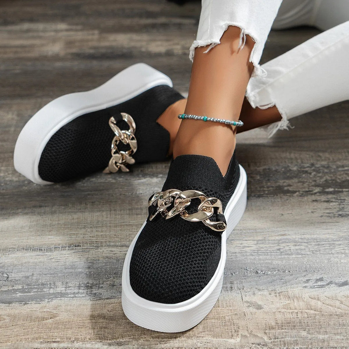 Chunky Ketting Detail Slip-on Sneakers voor Dames – Comfortabele Stijlvolle Instappers