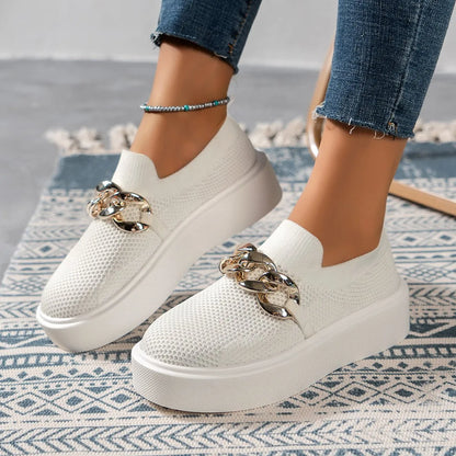 Chunky Ketting Detail Slip-on Sneakers voor Dames – Comfortabele Stijlvolle Instappers