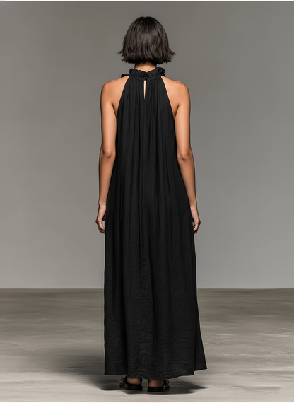 Dames Lange Zomerjurk Mouwloos met Volant Detail