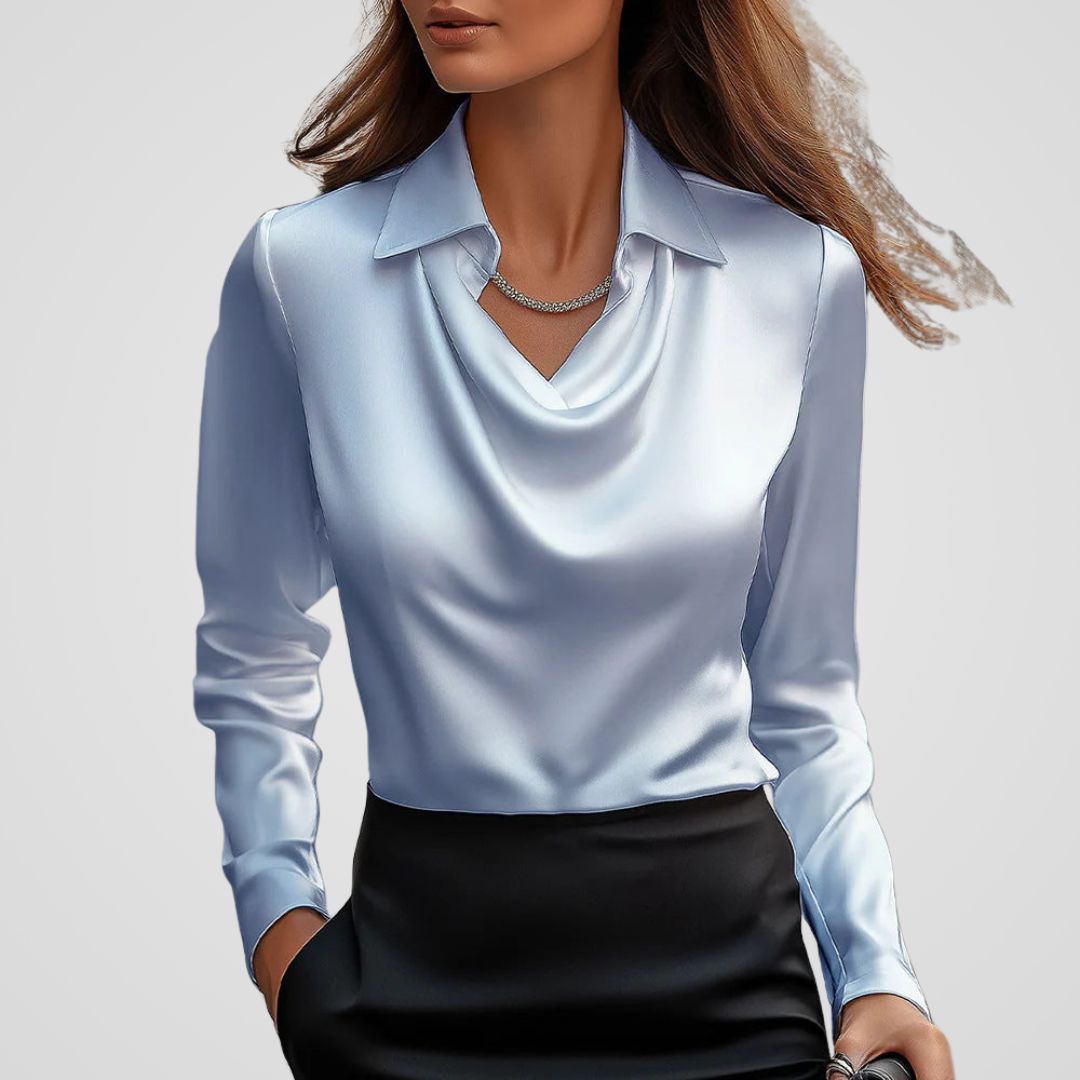 Dames Elegante Blouse met Drapé Hals – Satijn, Casual voor Werk en Avondkleding