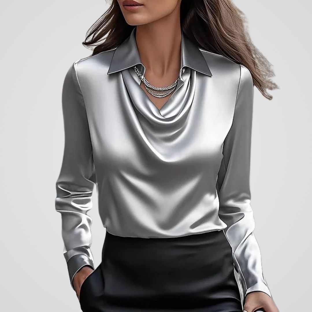 Dames Elegante Blouse met Drapé Hals – Satijn, Casual voor Werk en Avondkleding