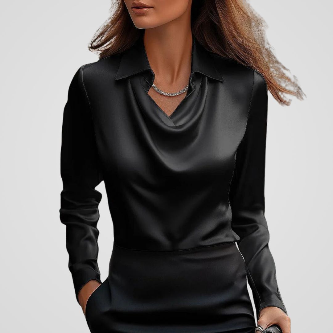 Dames Elegante Blouse met Drapé Hals – Satijn, Casual voor Werk en Avondkleding