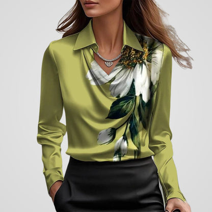 Dames Elegante Blouse met Drapé Hals – Satijn, Casual voor Werk en Avondkleding