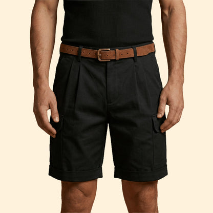 Heren Cargo Short met Plooien en Linnen Blend