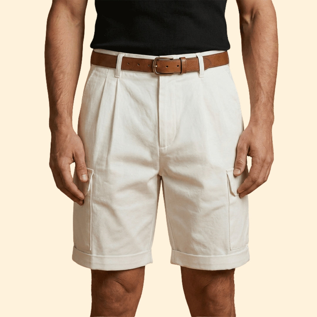 Heren Cargo Short met Plooien en Linnen Blend