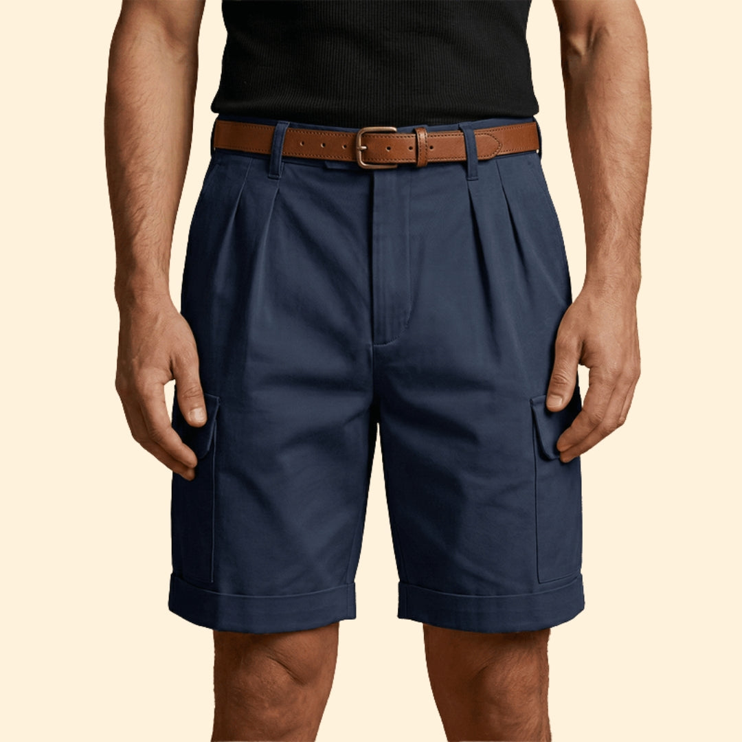 Heren Cargo Short met Plooien en Linnen Blend