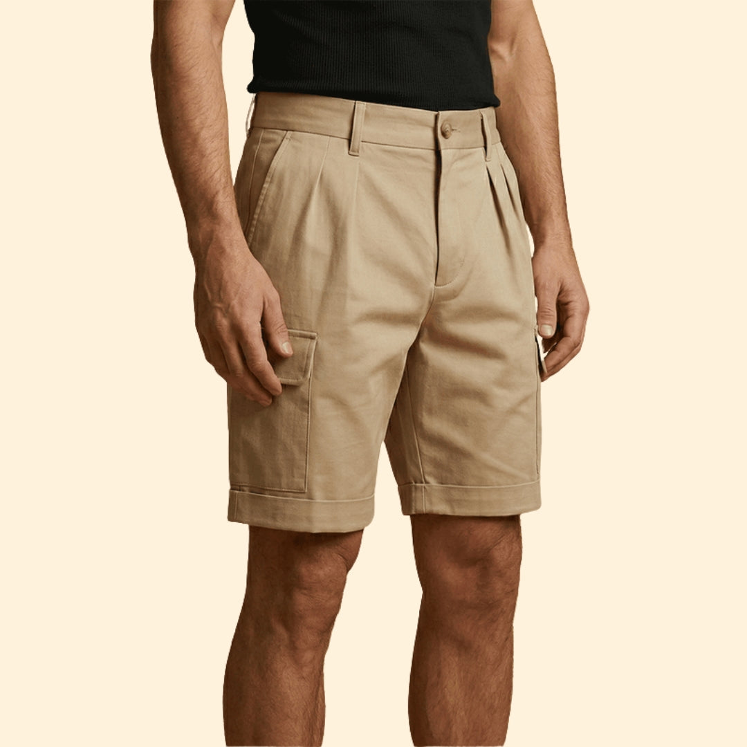 Heren Cargo Short met Plooien en Linnen Blend
