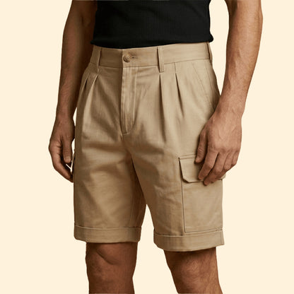 Heren Cargo Short met Plooien en Linnen Blend