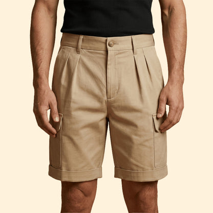 Heren Cargo Short met Plooien en Linnen Blend