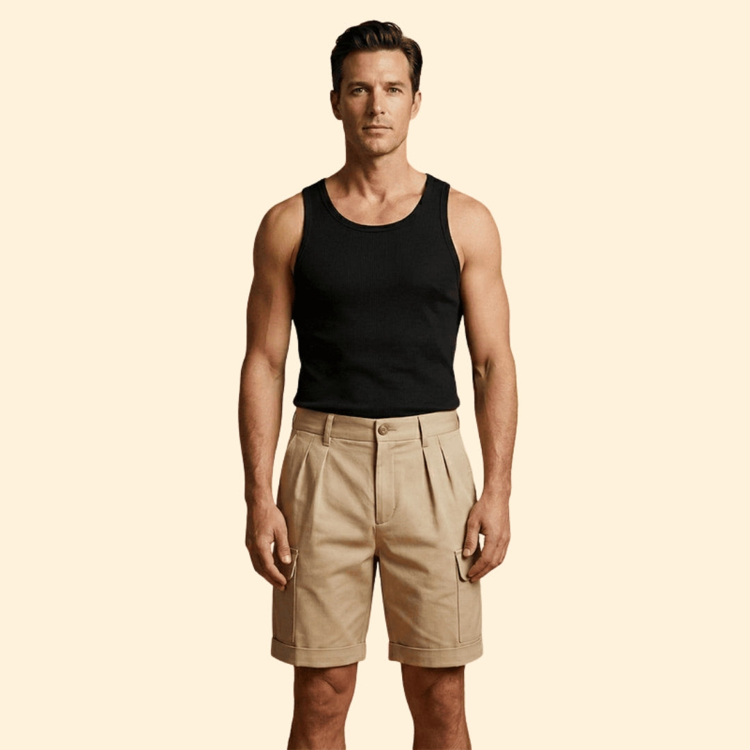 Heren Cargo Short met Plooien en Linnen Blend