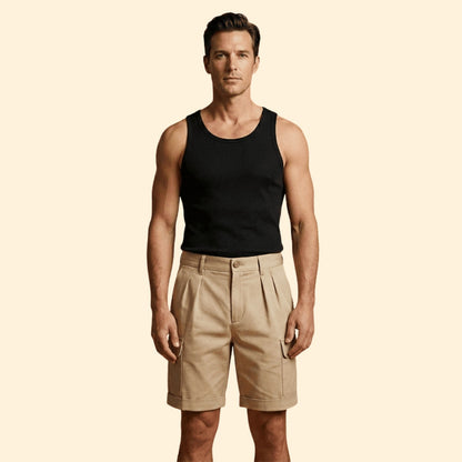 Heren Cargo Short met Plooien en Linnen Blend