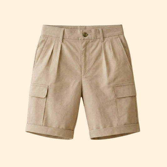 Heren Cargo Short met Plooien en Linnen Blend