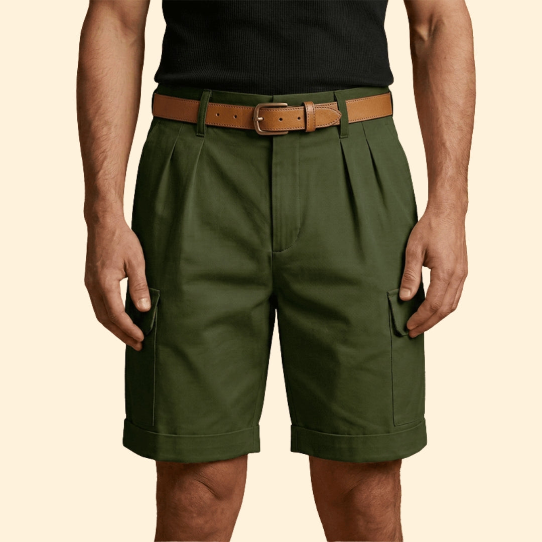 Heren Cargo Short met Plooien en Linnen Blend