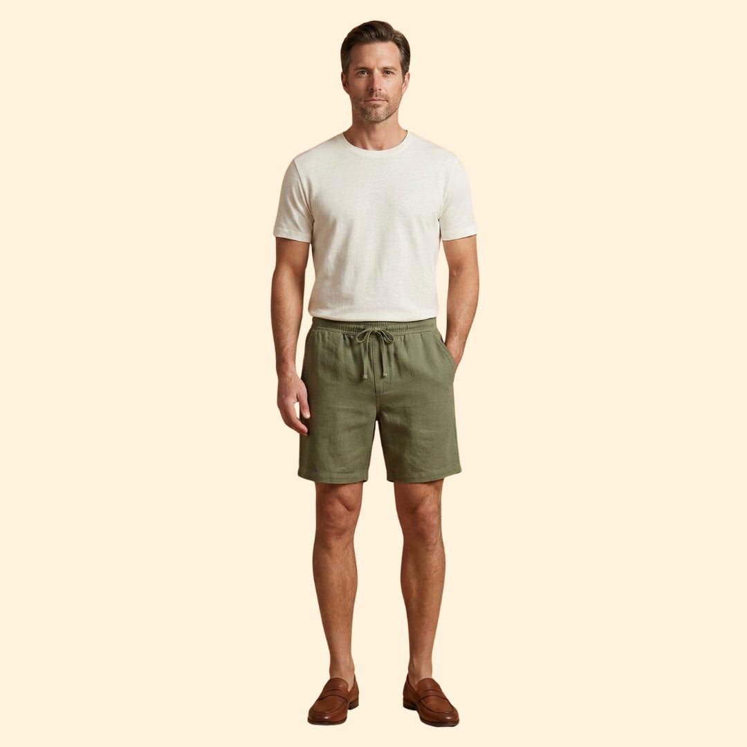 Heren Linnen Short Relaxed Fit met Trekkoord