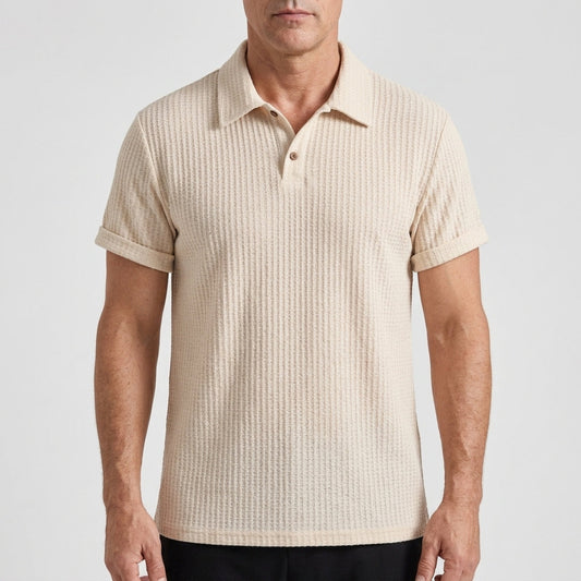 men's textured knit polo shirt in beige