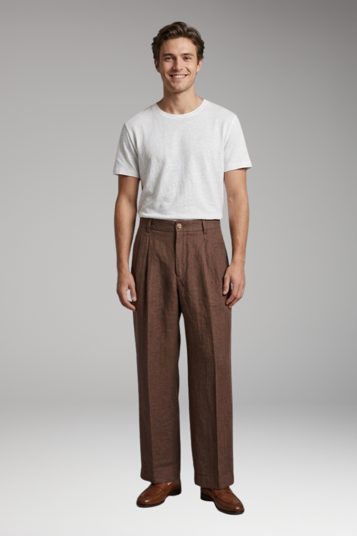 Heren Linnen Broek Wide-Leg met Relaxed Fit