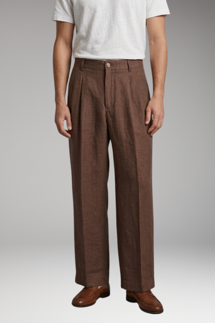 Heren Linnen Broek Wide-Leg met Relaxed Fit