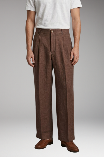 Heren Linnen Broek Wide-Leg met Relaxed Fit
