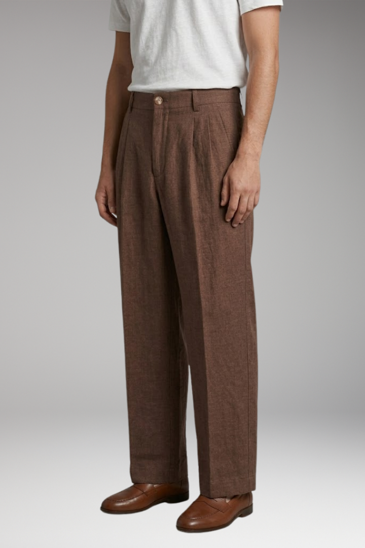 Heren Linnen Broek Wide-Leg met Relaxed Fit