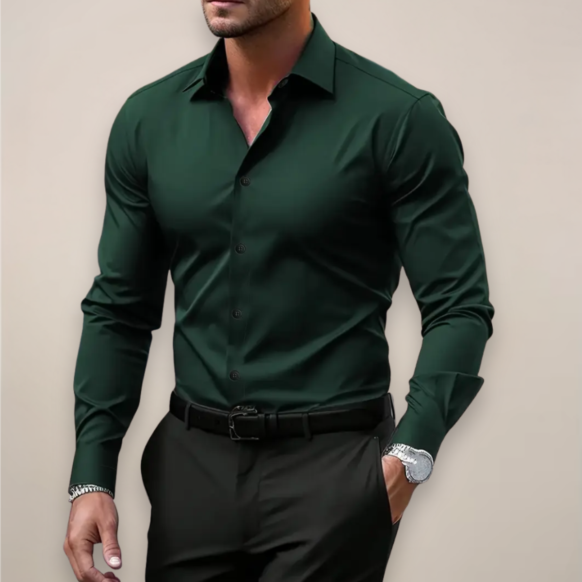 Heren Slim Fit Overhemd – Met Knopen, Geschikt voor Werk en Dagelijks Gebruik