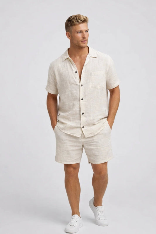Heren Slim Fit Set – Casual voor Zomergebruik, Tweedelig met Korte Mouwen