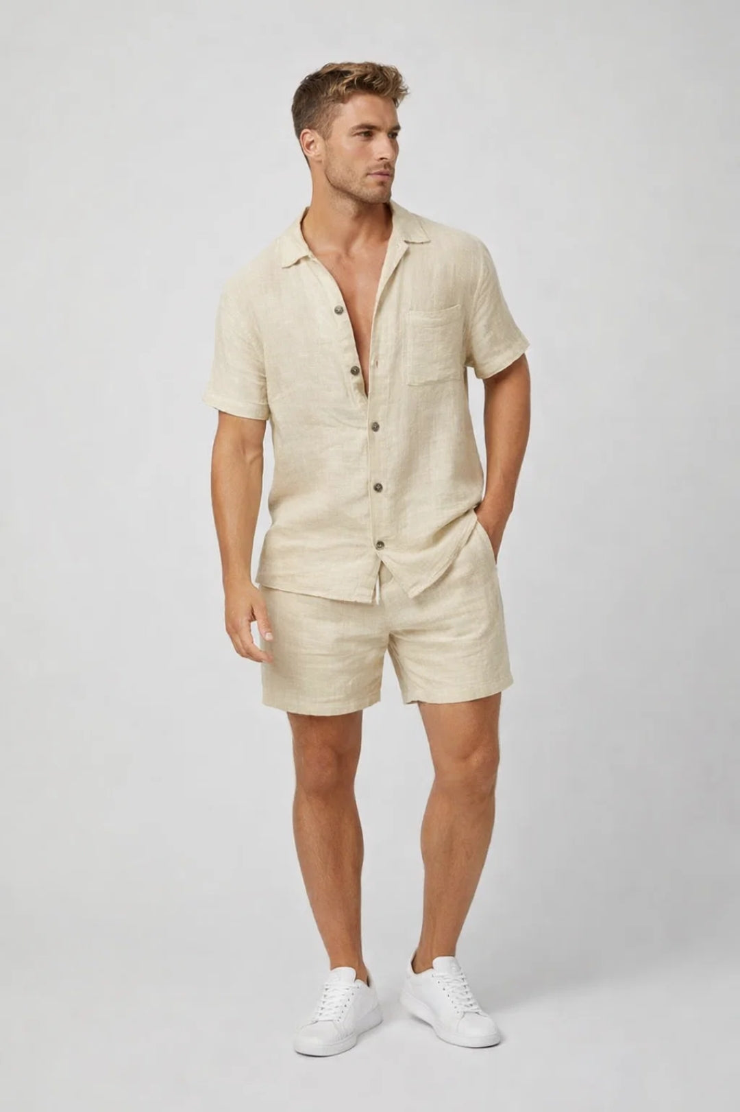 Heren Slim Fit Set – Casual voor Zomergebruik, Tweedelig met Korte Mouwen