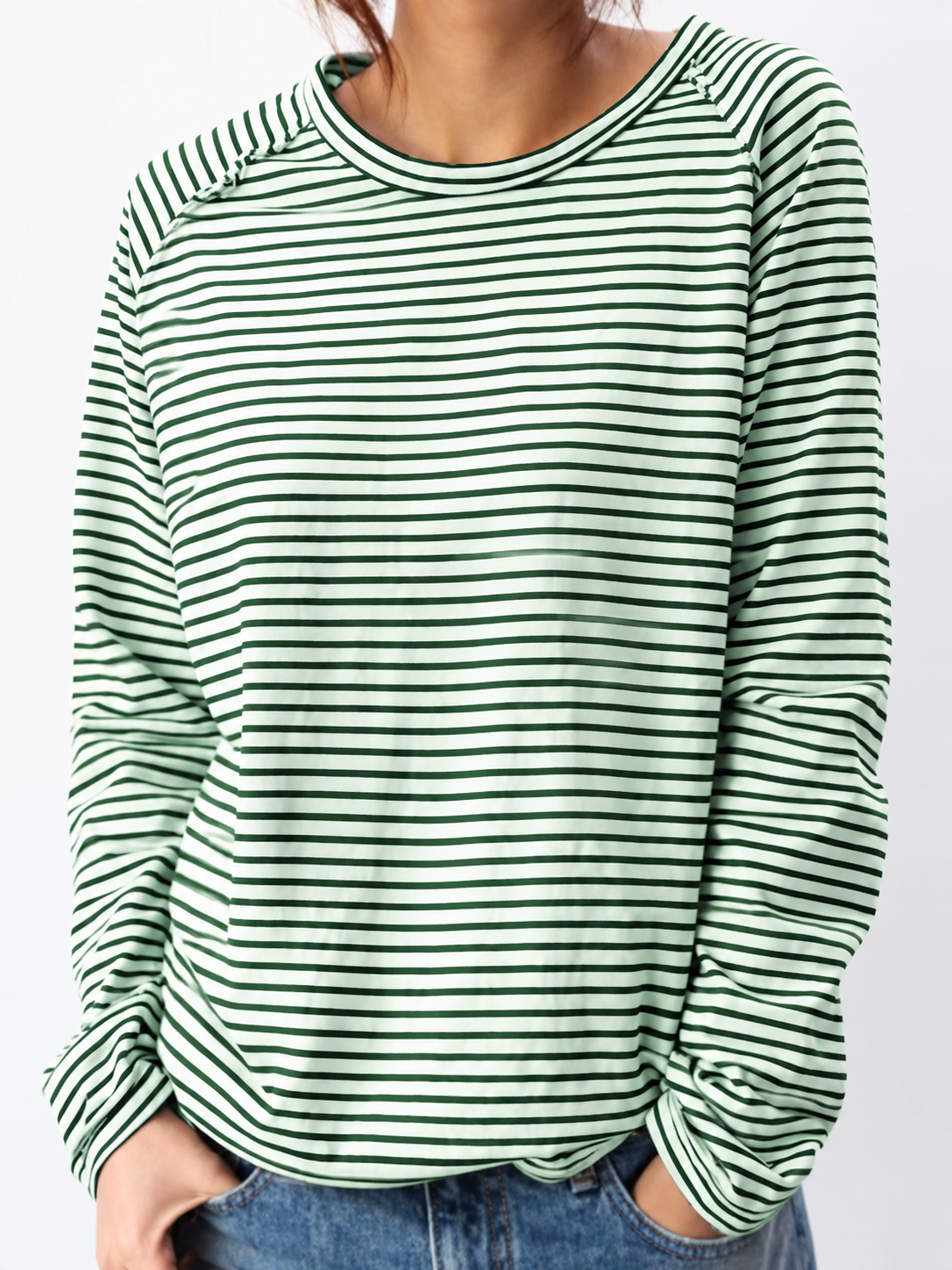 Camiseta informal de manga larga a rayas para mujer – Algodón suave, perfecta para primavera y otoño
