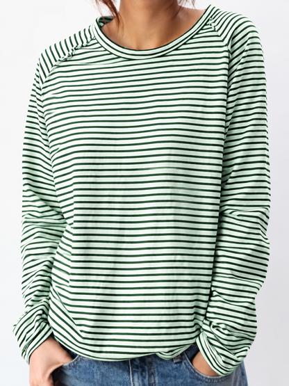 Camiseta informal de manga larga a rayas para mujer – Algodón suave, perfecta para primavera y otoño