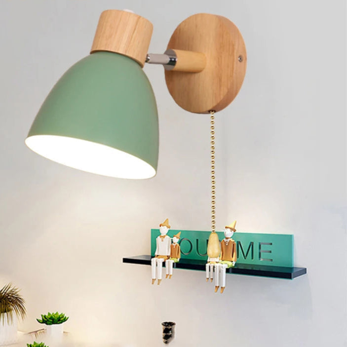 Wandlamp Verstelbaar met Houten Detail – Zwart Metaal E27