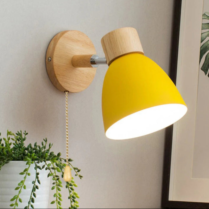 Wandlamp Verstelbaar met Houten Detail – Zwart Metaal E27