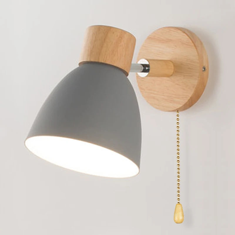 Wandlamp Verstelbaar met Houten Detail – Zwart Metaal E27