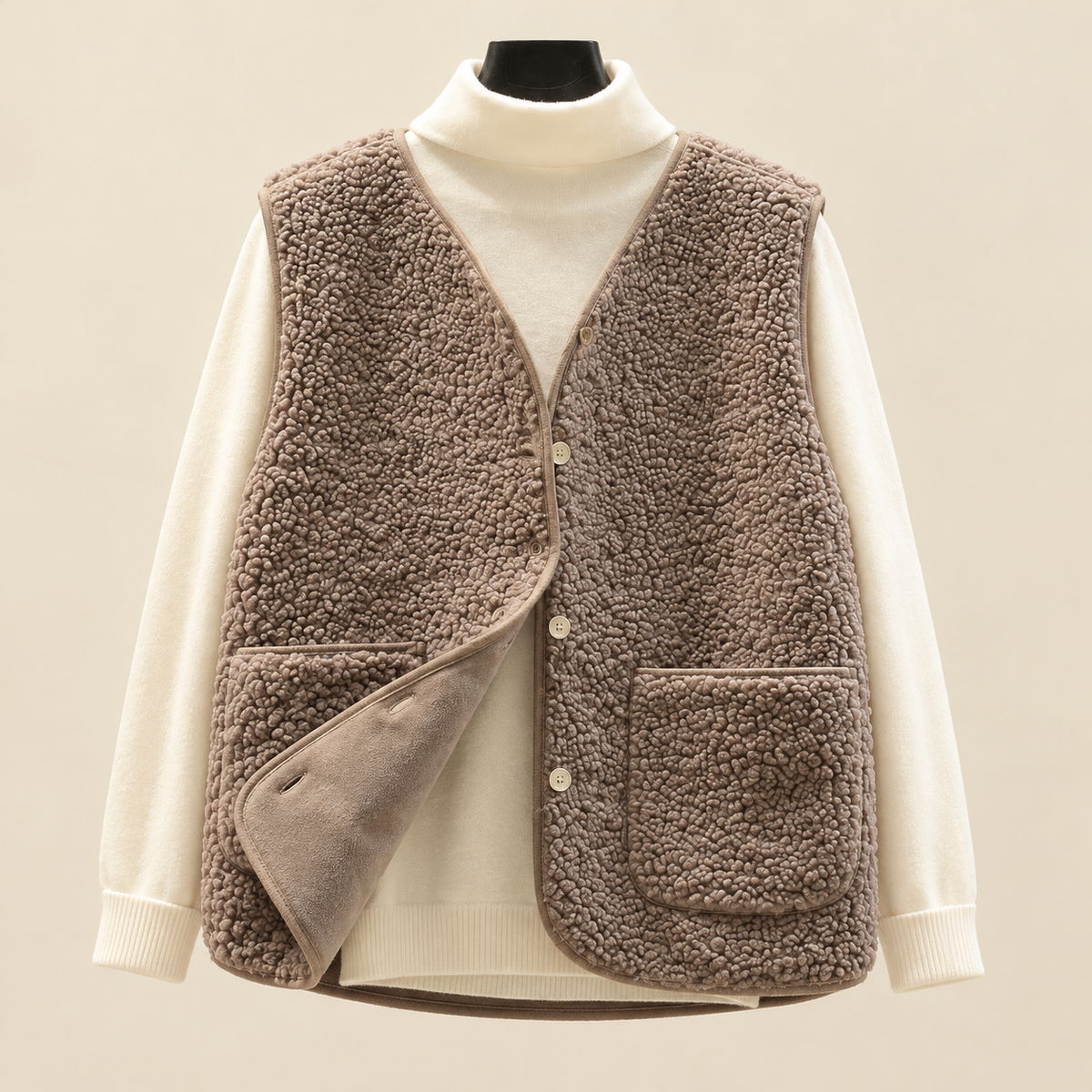 Dames Zachte Bodywarmer met Knopen en Zakken – Warm Katoen, Casual Vest voor Herfst en Winter