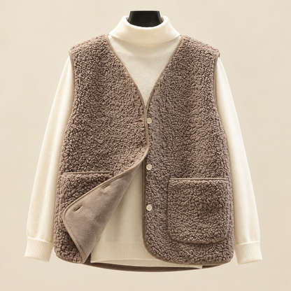 Dames Zachte Bodywarmer met Knopen en Zakken – Warm Katoen, Casual Vest voor Herfst en Winter