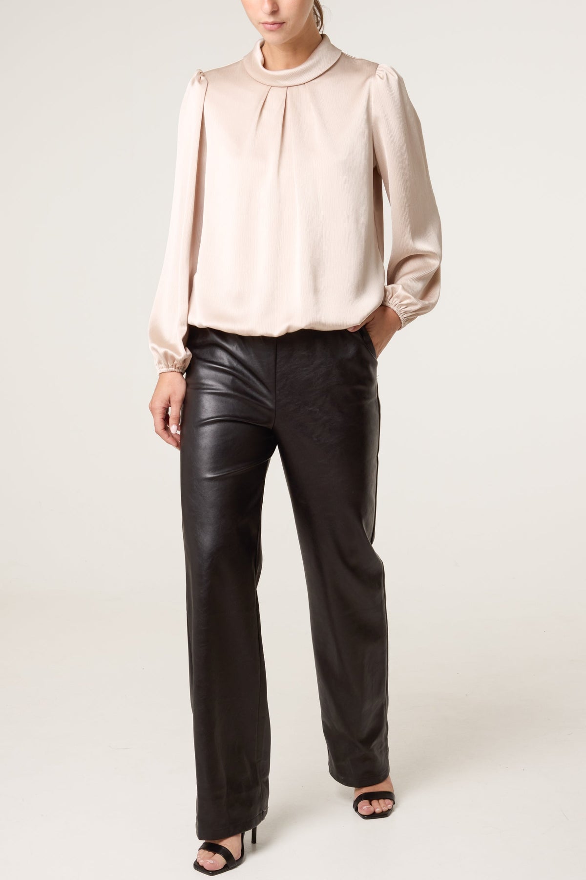 Dames Blouse Satijnlook met Pofmouwen - Champagne