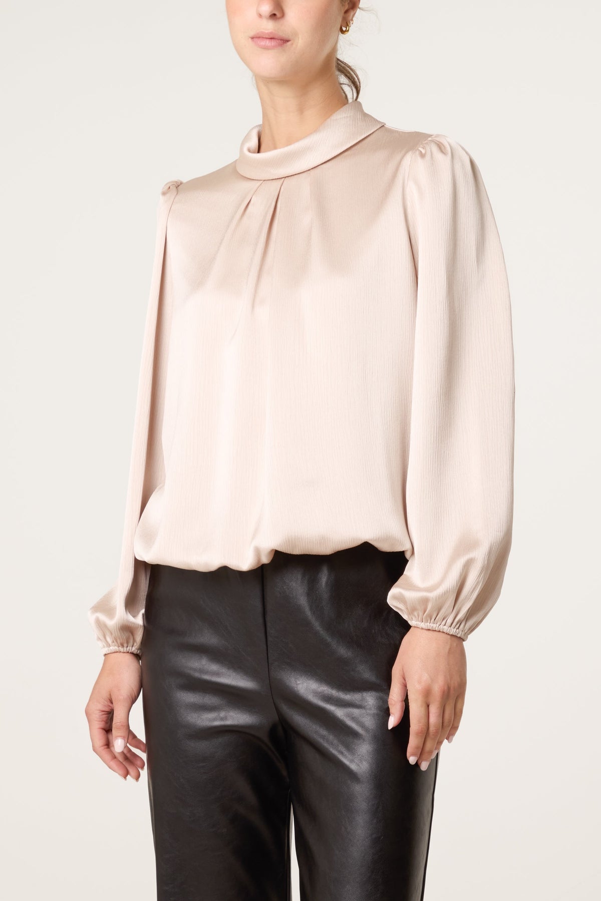 Dames Blouse Satijnlook met Pofmouwen - Champagne
