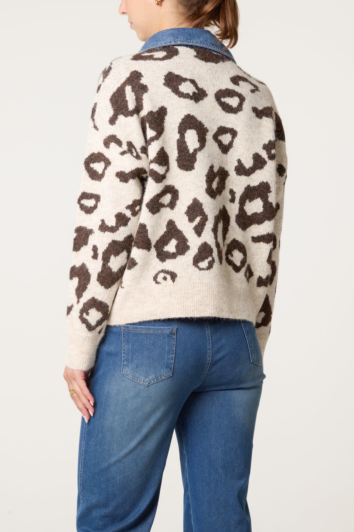 Dames Trui met Denim Kraag en Animal Print