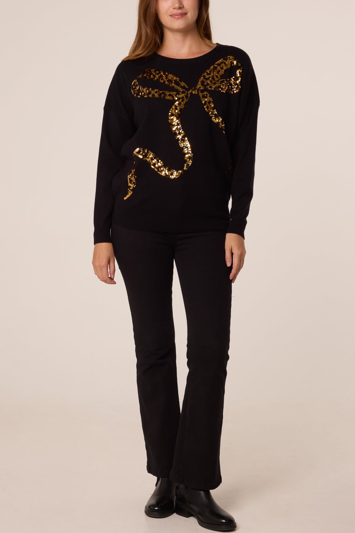 Dames Trui met Pailletten Luipaardprint en Strik