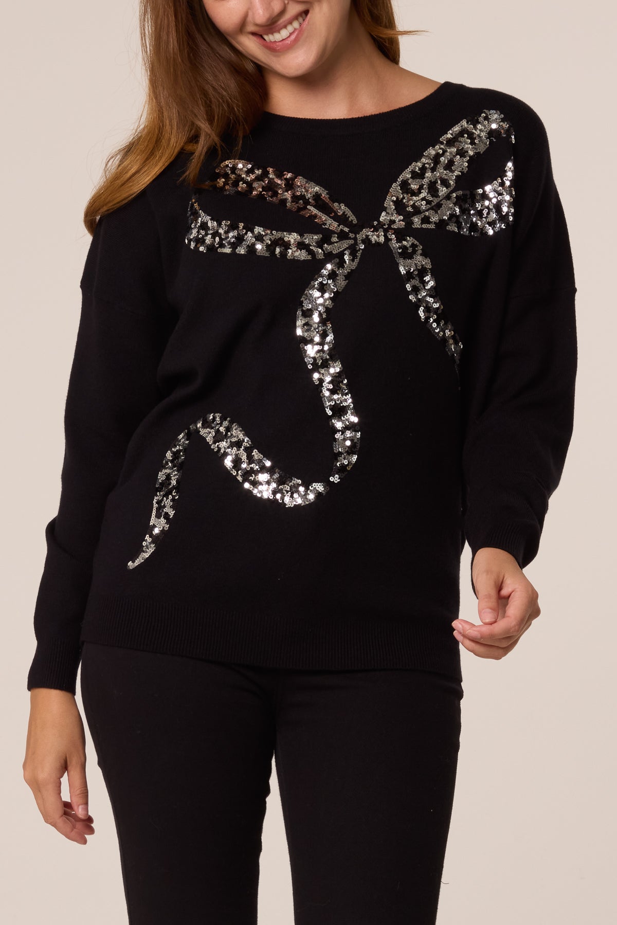 Dames Trui met Pailletten Luipaardprint en Strik