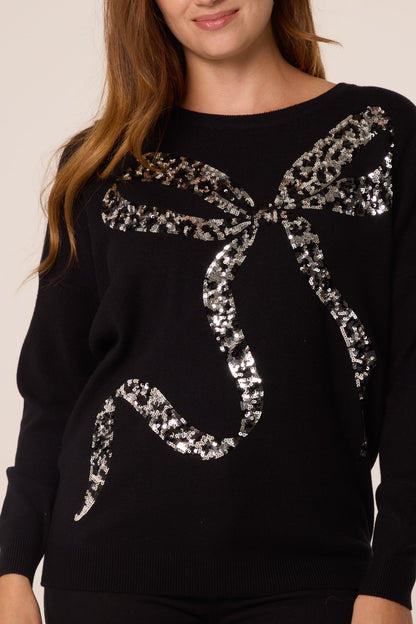 Dames Trui met Pailletten Luipaardprint en Strik