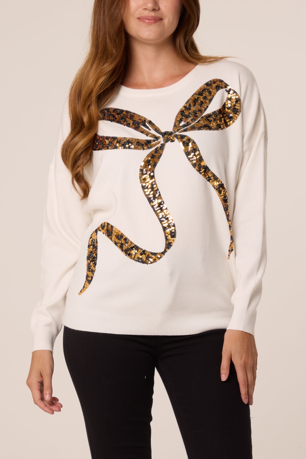 Dames Trui met Pailletten Luipaardprint en Strik
