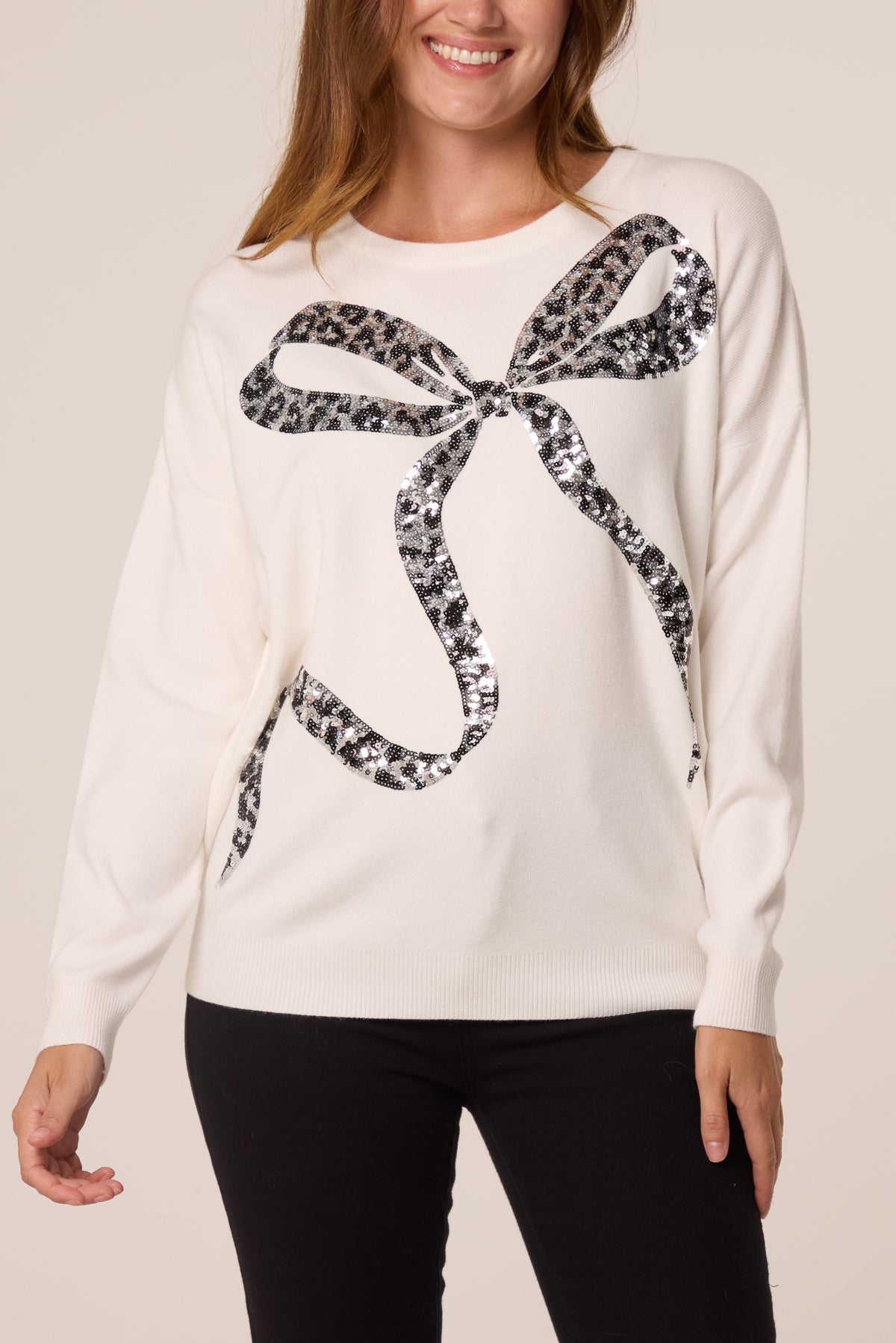 Dames Trui met Pailletten Luipaardprint en Strik