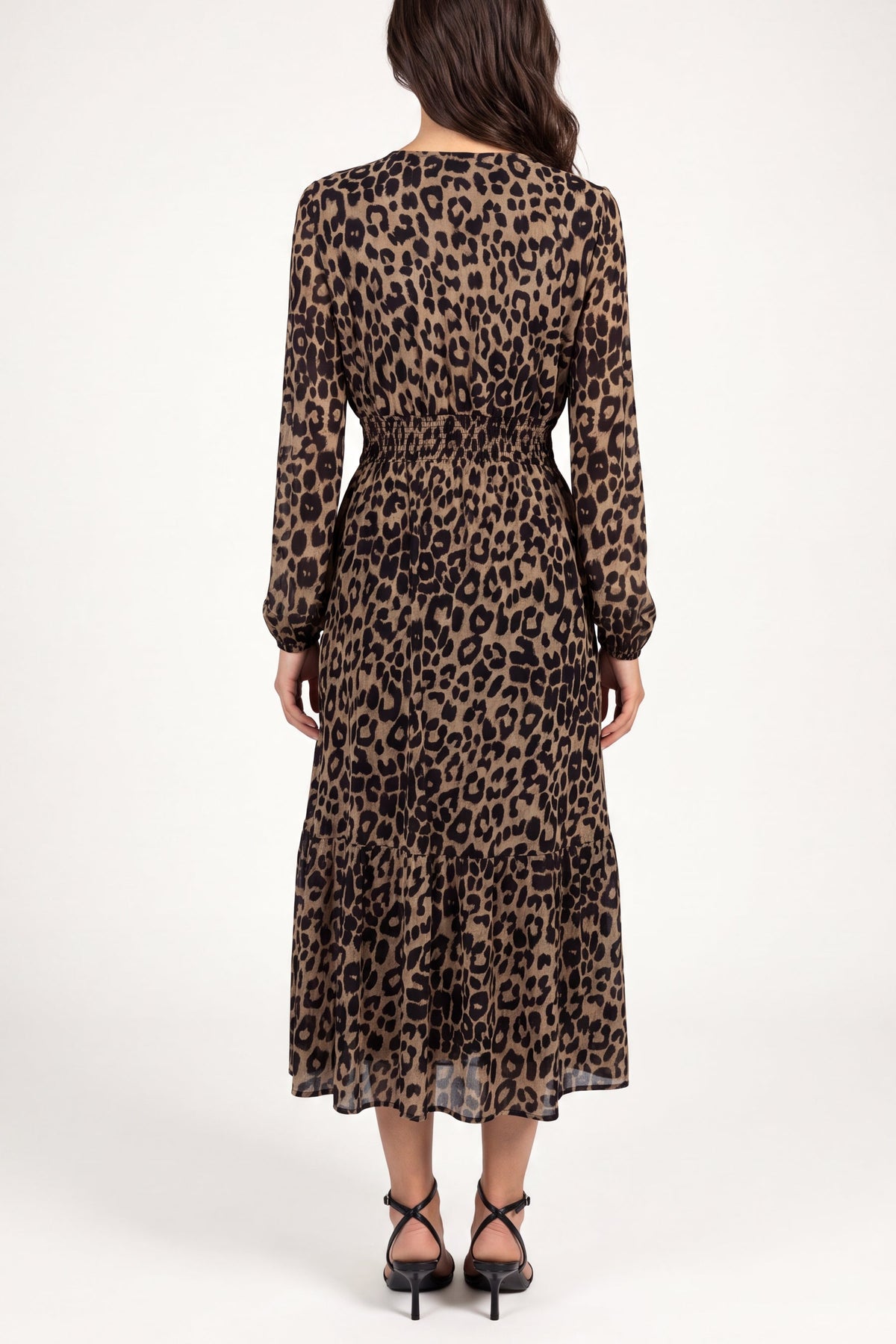 Dames Midi Jurk met Dierenprint en Lange Mouwen