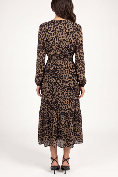 Dames Midi Jurk met Dierenprint en Lange Mouwen