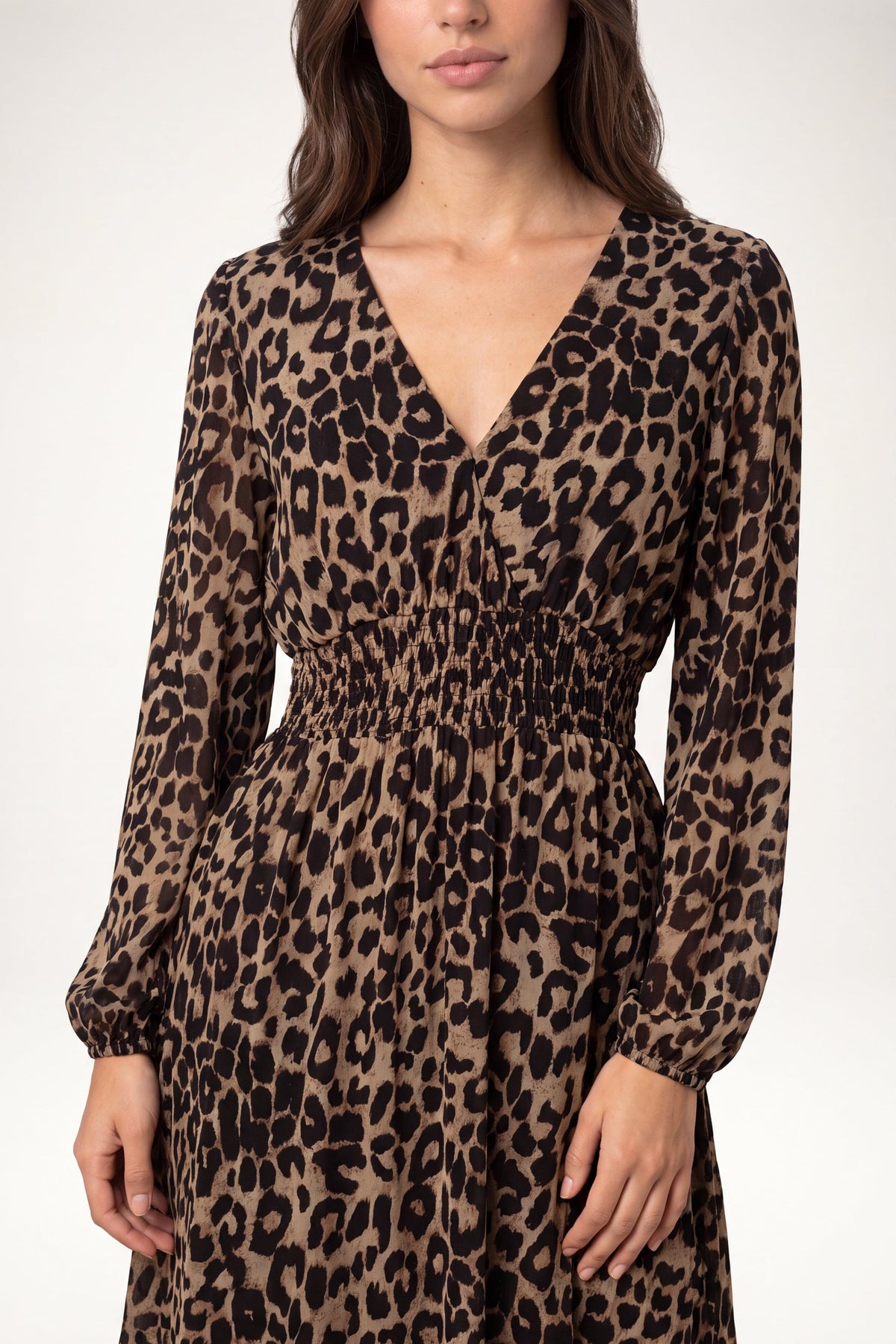 Dames Midi Jurk met Dierenprint en Lange Mouwen