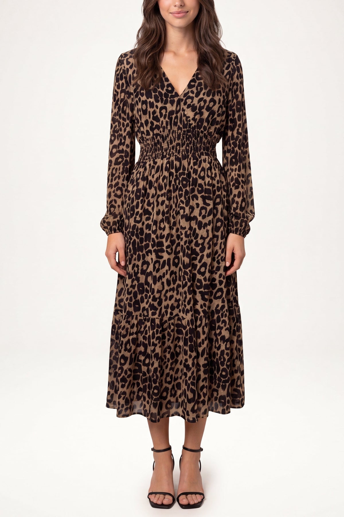 Dames Midi Jurk met Dierenprint en Lange Mouwen