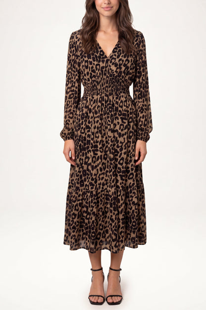 Dames Midi Jurk met Dierenprint en Lange Mouwen