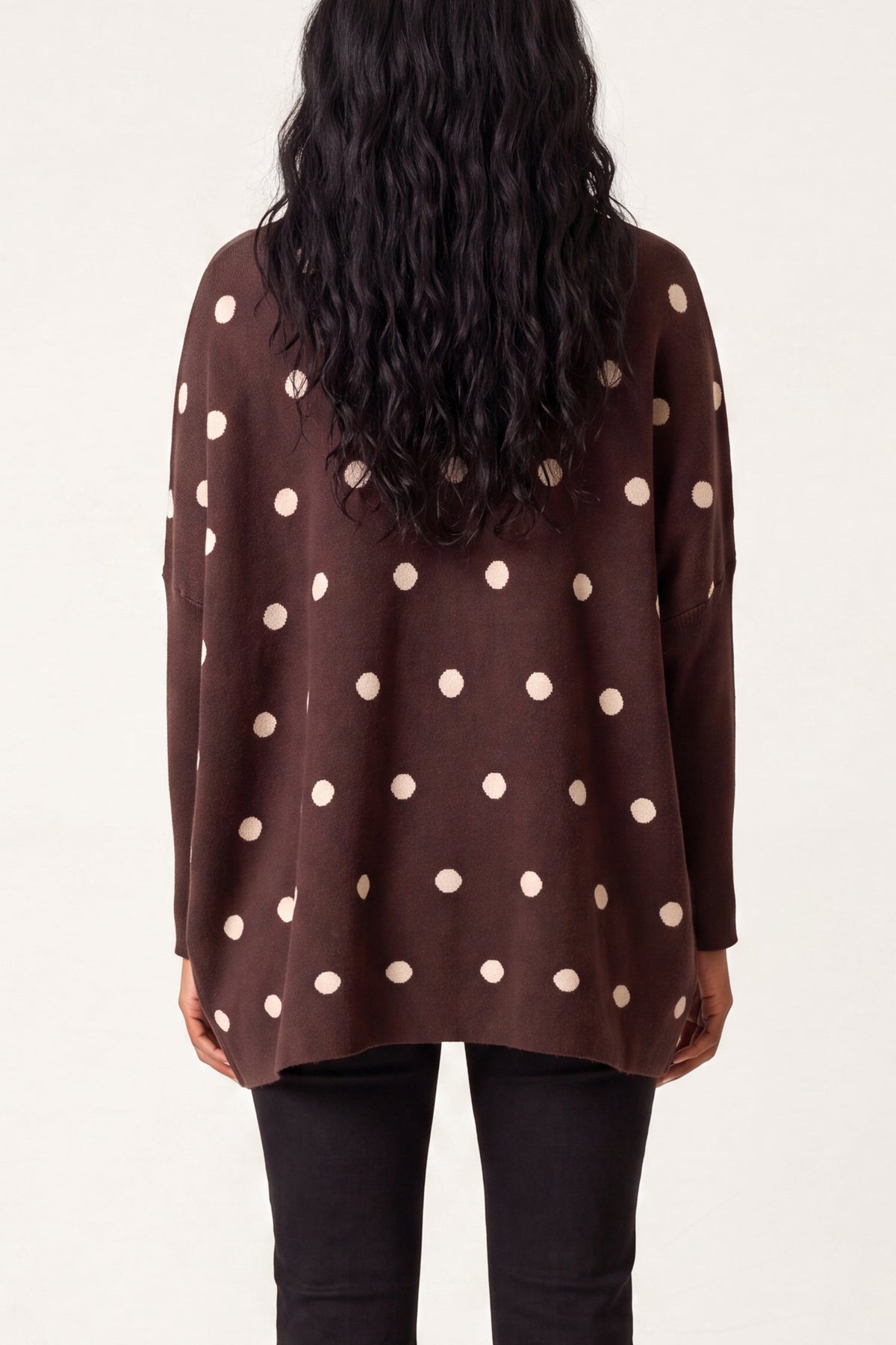 Dames Trui met Polkadot Print – Gebreide Pullover met Batwing Mouwen