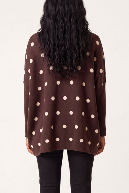 Dames Trui met Polkadot Print – Gebreide Pullover met Batwing Mouwen