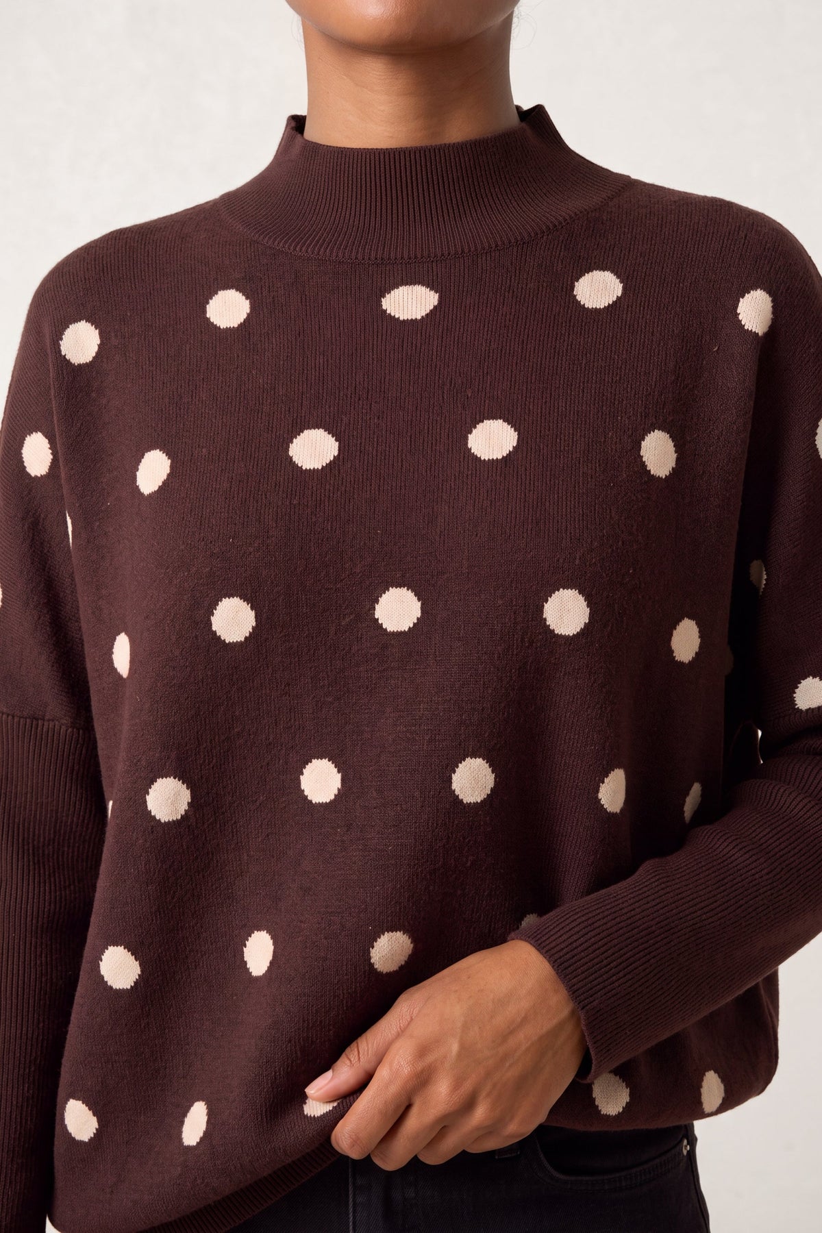 Dames Trui met Polkadot Print – Gebreide Pullover met Batwing Mouwen